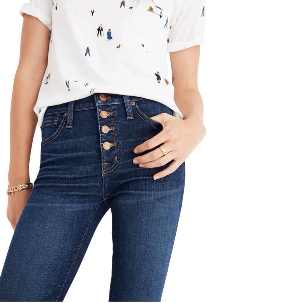 Madewell Women Size 26P Dark Blue wash Button Fly 9"High-rise Skinny Jeans